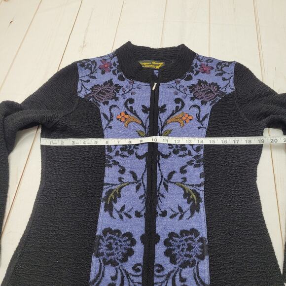 Alpaca Acrylic wool designer threads zip front floral knit jacket sustainable - Picture 3 of 7